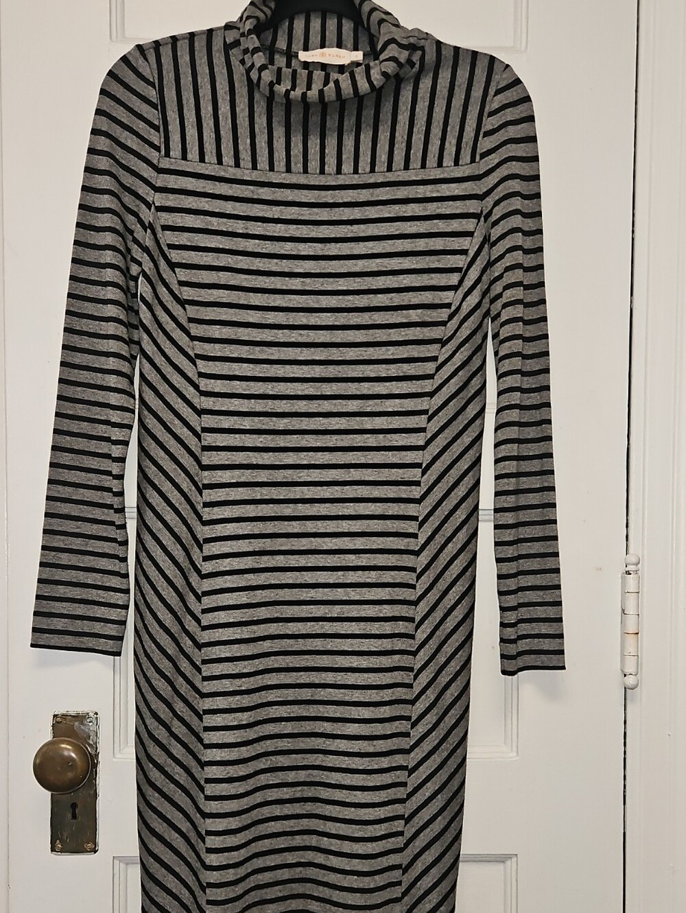 Tory Burch Black & Gray Striped Long-Sleeve Turtleneck Dress